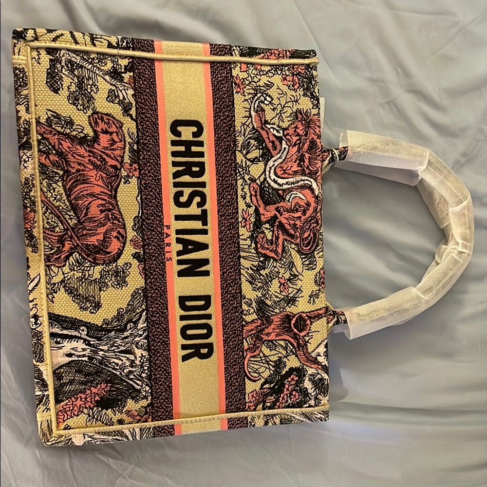 Dior Tote Bag in Yellow and Black with Red Accents